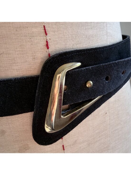 Black Suede Belt With Gold-Tone Buckle - Wide Waist Belt For Women main image 9